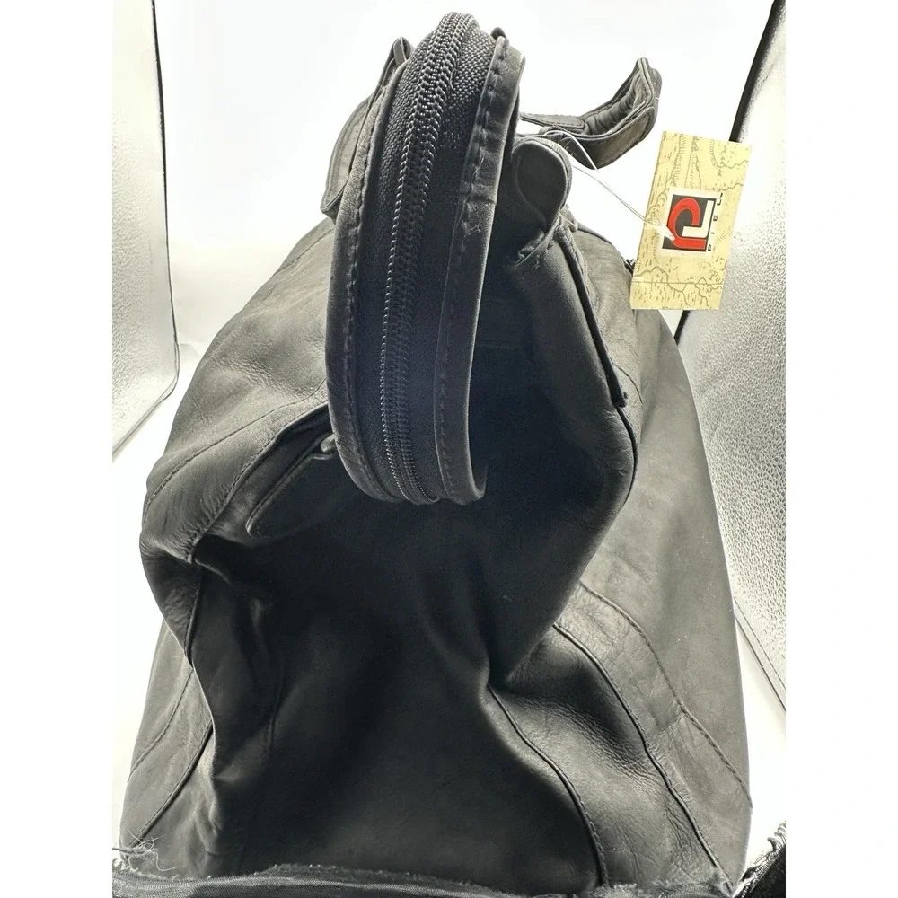 Piel Leather 9506-BLK Carpet Bag Black Genuine Leather Weekender NWT